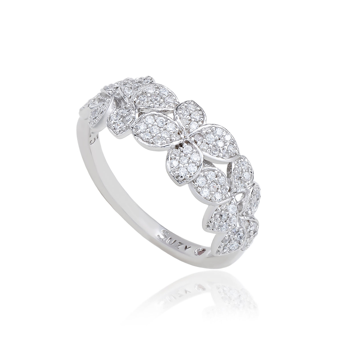 Suzy Levian Sterling Silver Cubic Zirconia Multi Flower Band Ring