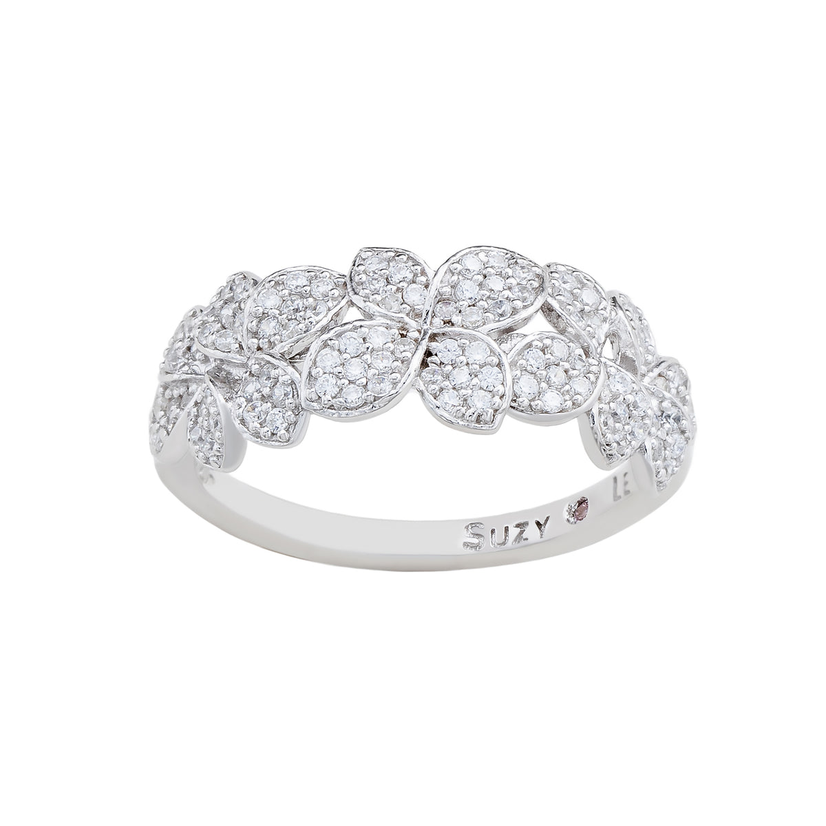 Suzy Levian Sterling Silver Cubic Zirconia Multi Flower Band Ring