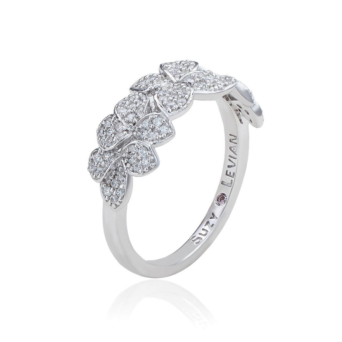 Suzy Levian Sterling Silver Cubic Zirconia Multi Flower Band Ring