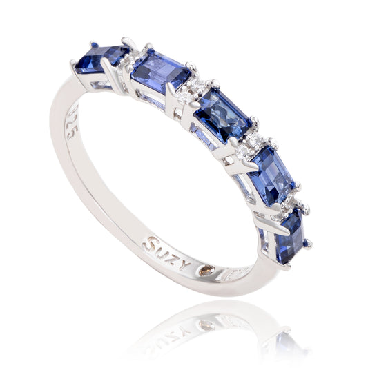 Suzy Levian Sterling Silver Sapphire and Diamond Accent Half Eternity Band