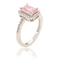 Suzy Levian Sterling Silver Emerald Cut Pink Sapphire & Diamond Accent Halo Ring
