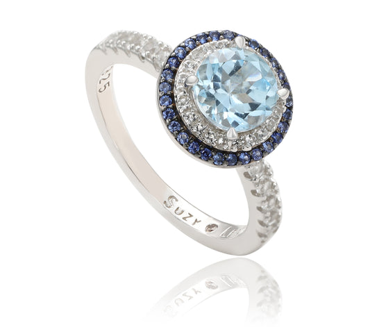 Suzy Levian Sterling Silver Blue Topaz and Sapphire Accent Ring