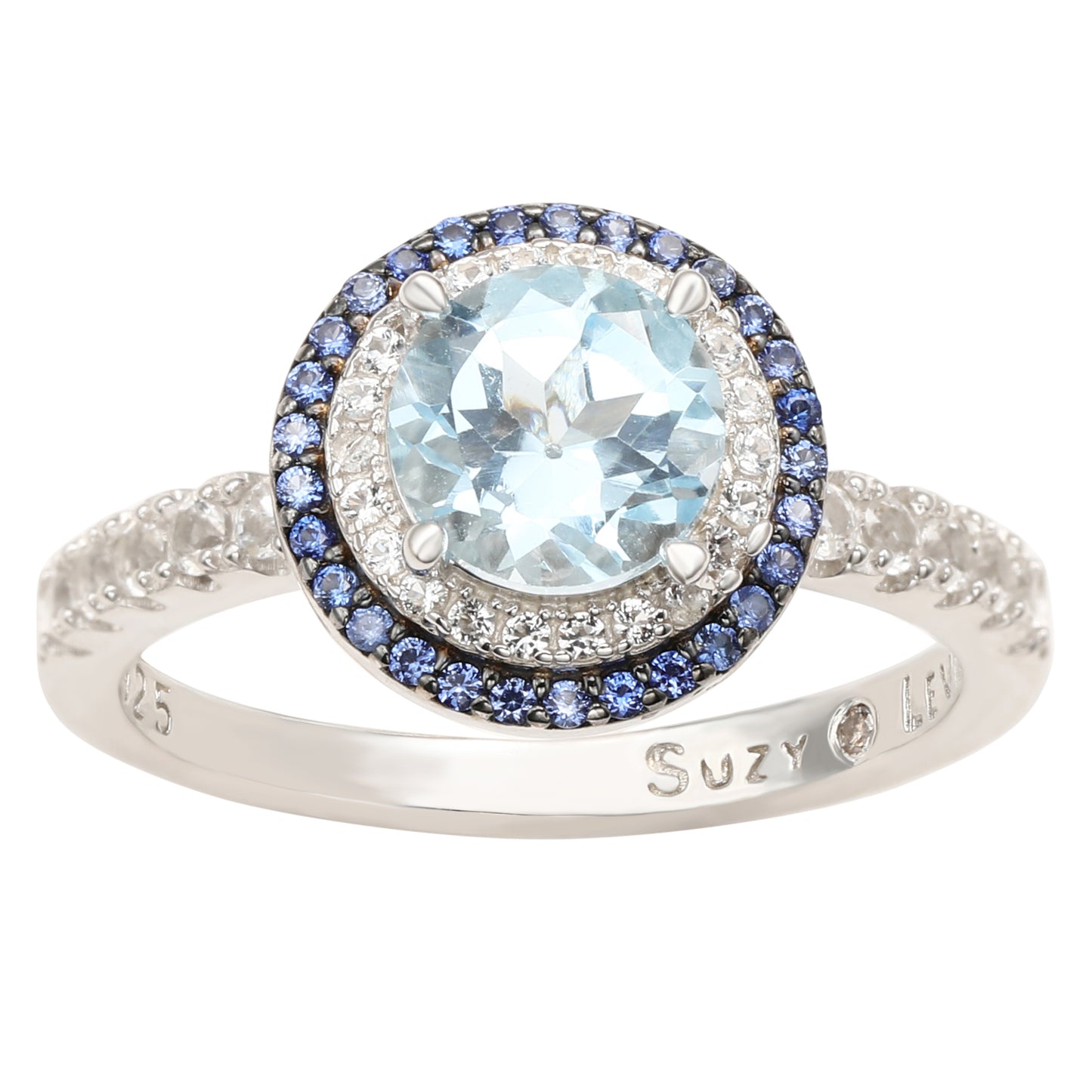 Suzy Levian Sterling Silver Blue Topaz and Sapphire Accent Ring