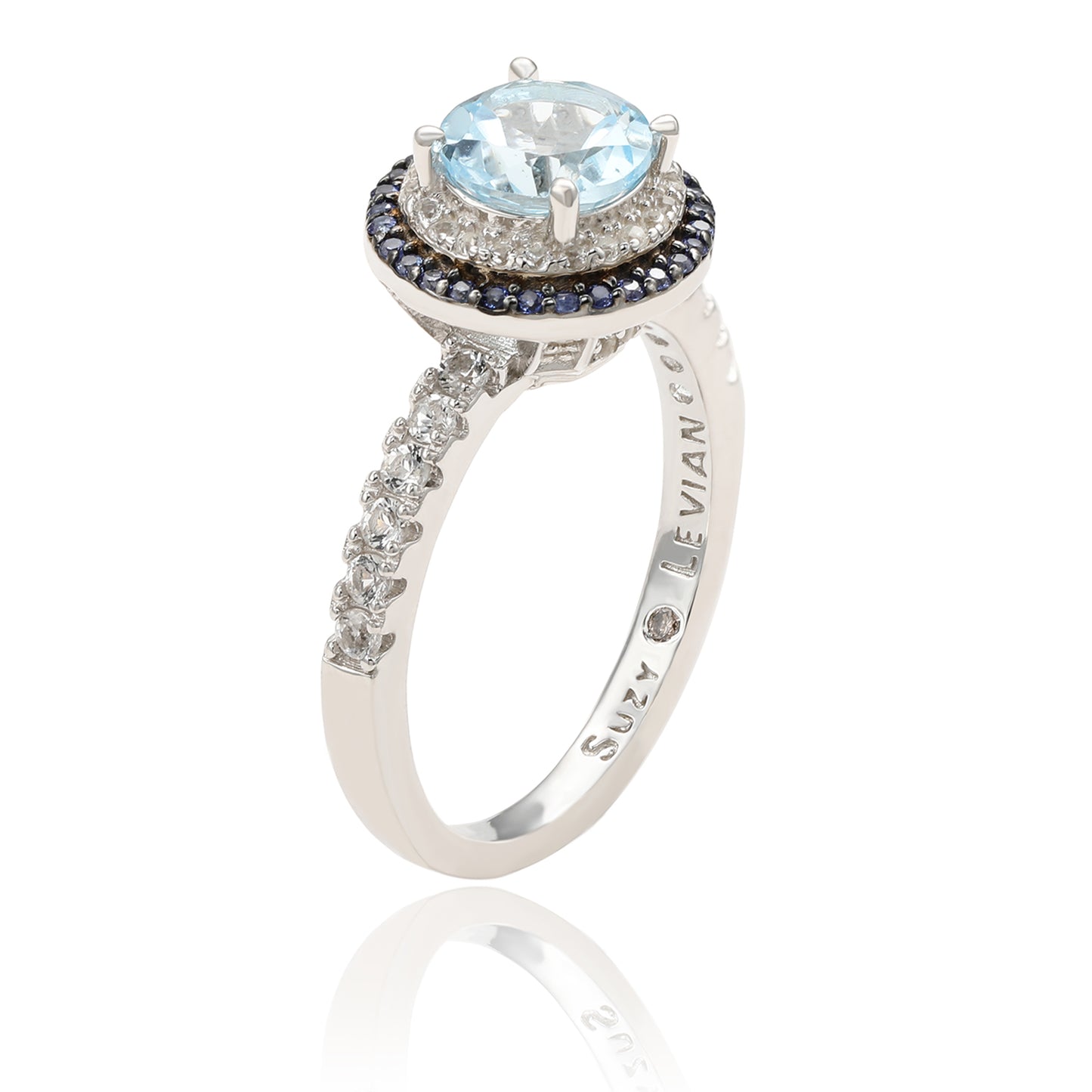 Suzy Levian Sterling Silver Blue Topaz and Sapphire Accent Ring