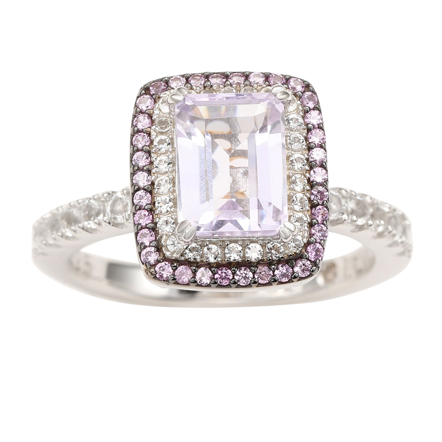 Suzy Levian Sterling Silver Emerald Cut Purple Amethyst and Sapphire Accent Ring