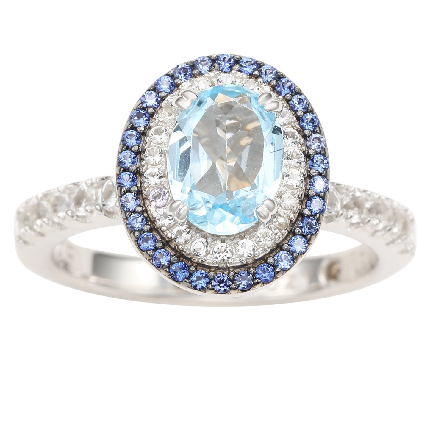 Suzy Levian Sterling Silver Oval Cut Blue Topaz and Sapphire Accent Ring