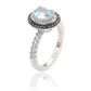 Suzy Levian Sterling Silver Oval Cut Blue Topaz and Sapphire Accent Ring