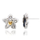 Suzy Levian Sterling Silver Blue Sapphire Created White Sapphire Flower Earrings