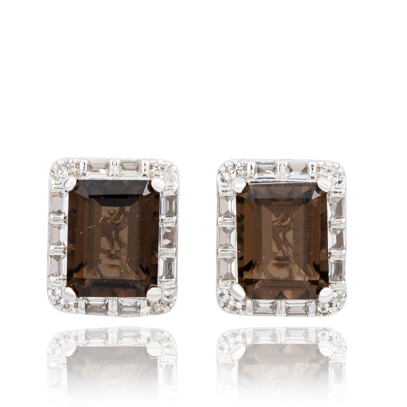 Outlets Sterling Silver Smoky Topaz Diamond Earrings