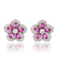 Suzy Levian Sterling Silver Pink Sapphire Created White Sapphire Petite Flower Earrings