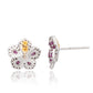 Suzy Levian Sterling Silver Pink Sapphire Created White Sapphire Petite Flower Earrings