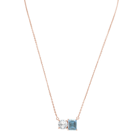 Suzy Levian Rose Sterling Silver White Topaz & Blue Topaz Two Stone Necklace