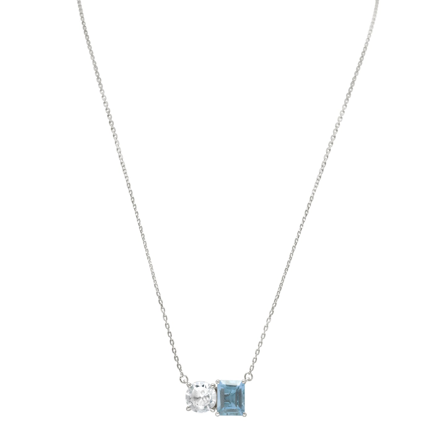 Suzy Levian Sterling Silver White Topaz & Blue Topaz Two Stone Necklace