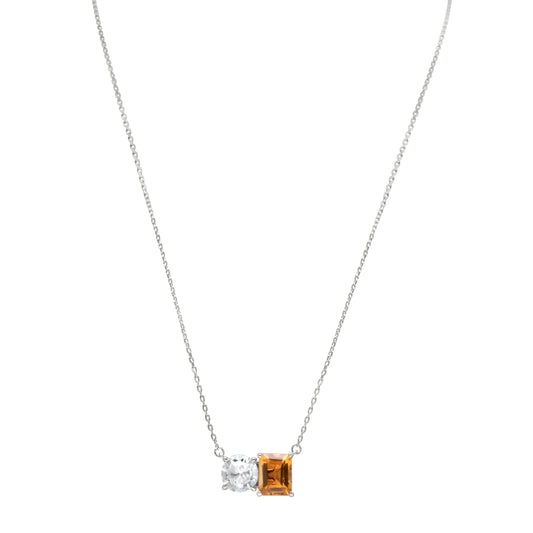 Suzy Levian Sterling Silver White Topaz & Orange Citrine Two Stone Necklace