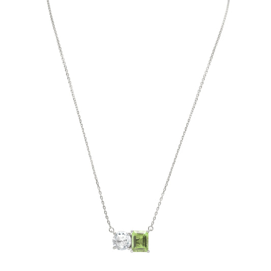 Suzy Levian Sterling Silver White Topaz & Green Amethyst Toi Et Moi Two Stone Necklace