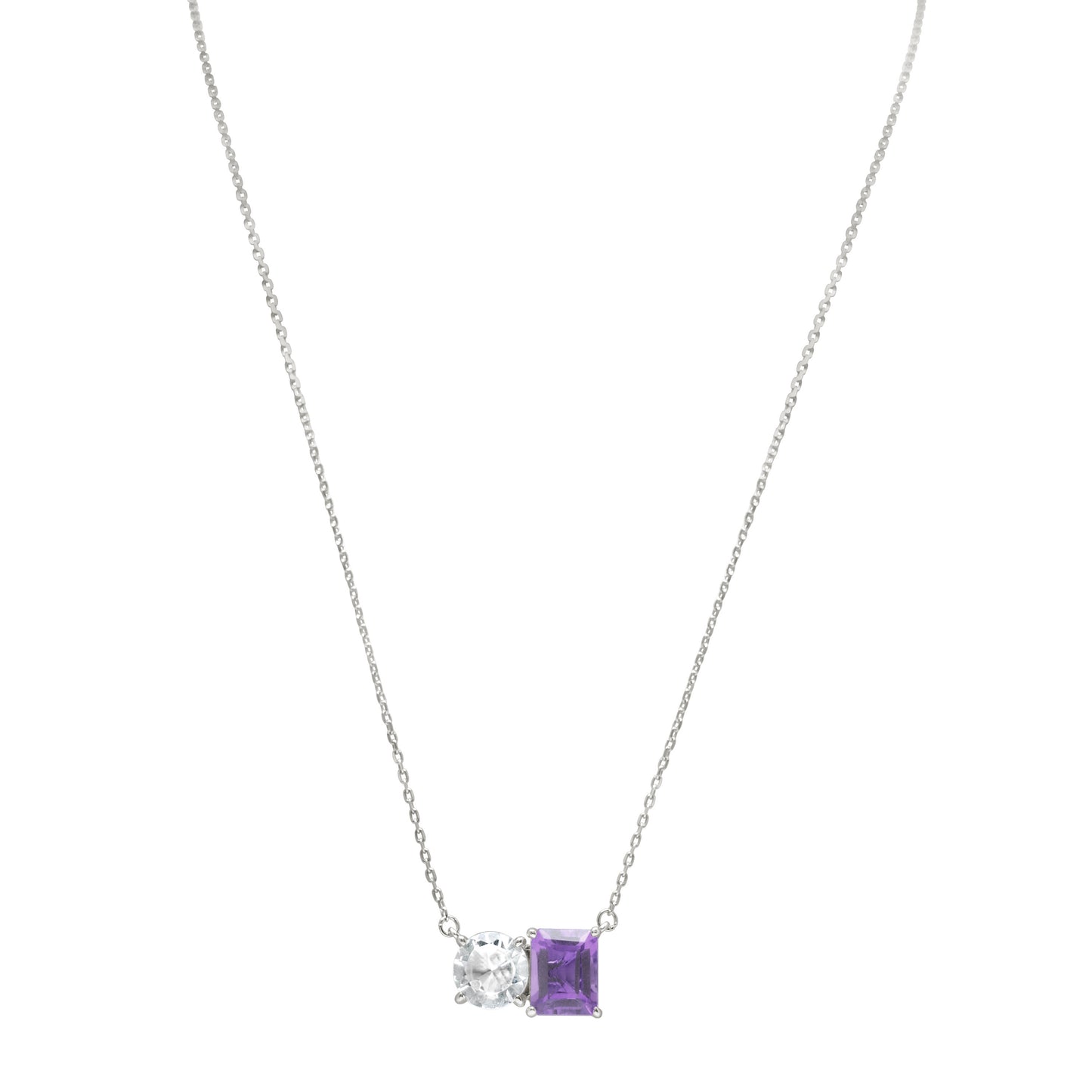 Suzy Levian Sterling Silver White Topaz & Purple Amethyst Two Stone Necklace