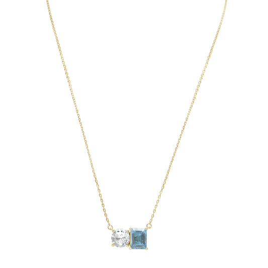 Suzy Levian Yellow Sterling Silver White Topaz & Blue Topaz Two Stone Necklace