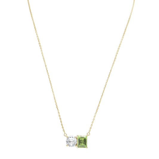 Suzy Levian Yellow Sterling Silver White Topaz & Green Amethyst Two Stone Necklace