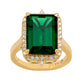 Suzy Levian Yellow Sterling Silver Emerald-Cut Green Cubic Zirconia and Pointed Halo White Cubic Zirconia Ring