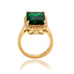 Suzy Levian Yellow Sterling Silver Emerald-Cut Green Cubic Zirconia and Pointed Halo White Cubic Zirconia Ring