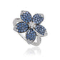 Suzy Levian Sterling Silver Blue Sapphire & White Sapphire Flower Ring
