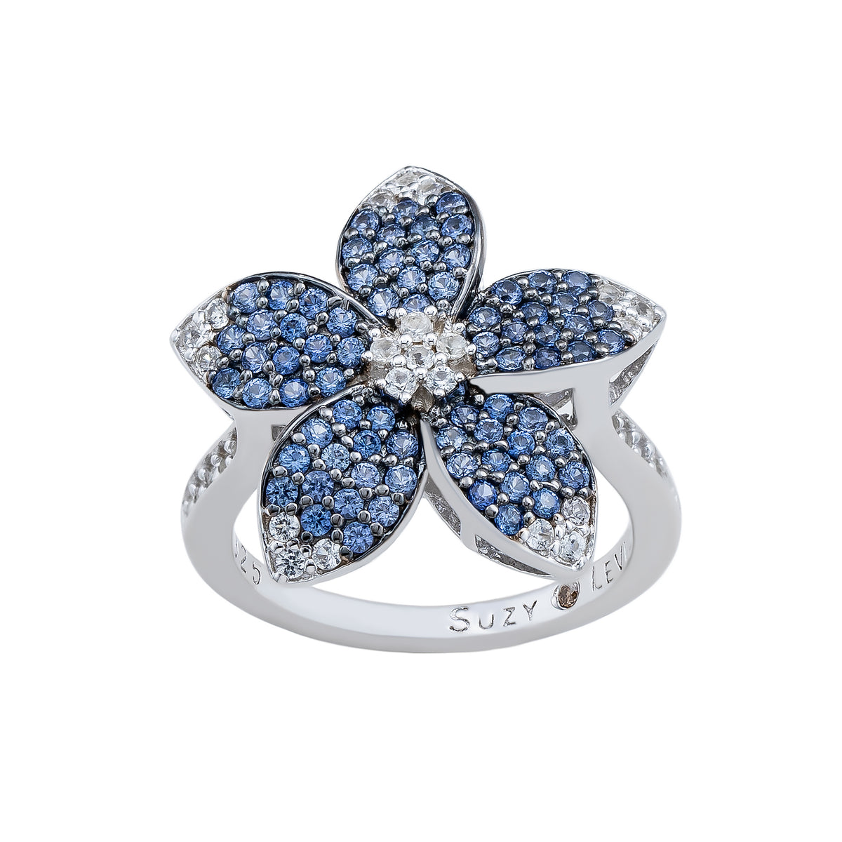 Suzy Levian Sterling Silver Blue Sapphire & White Sapphire Flower Ring