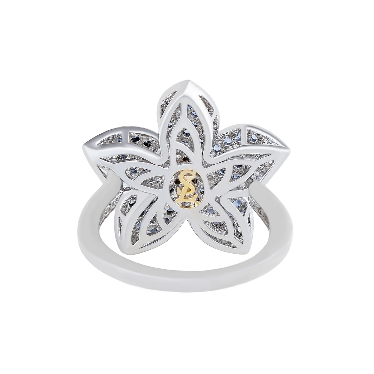 Suzy Levian Sterling Silver Blue Sapphire & White Sapphire Flower Ring