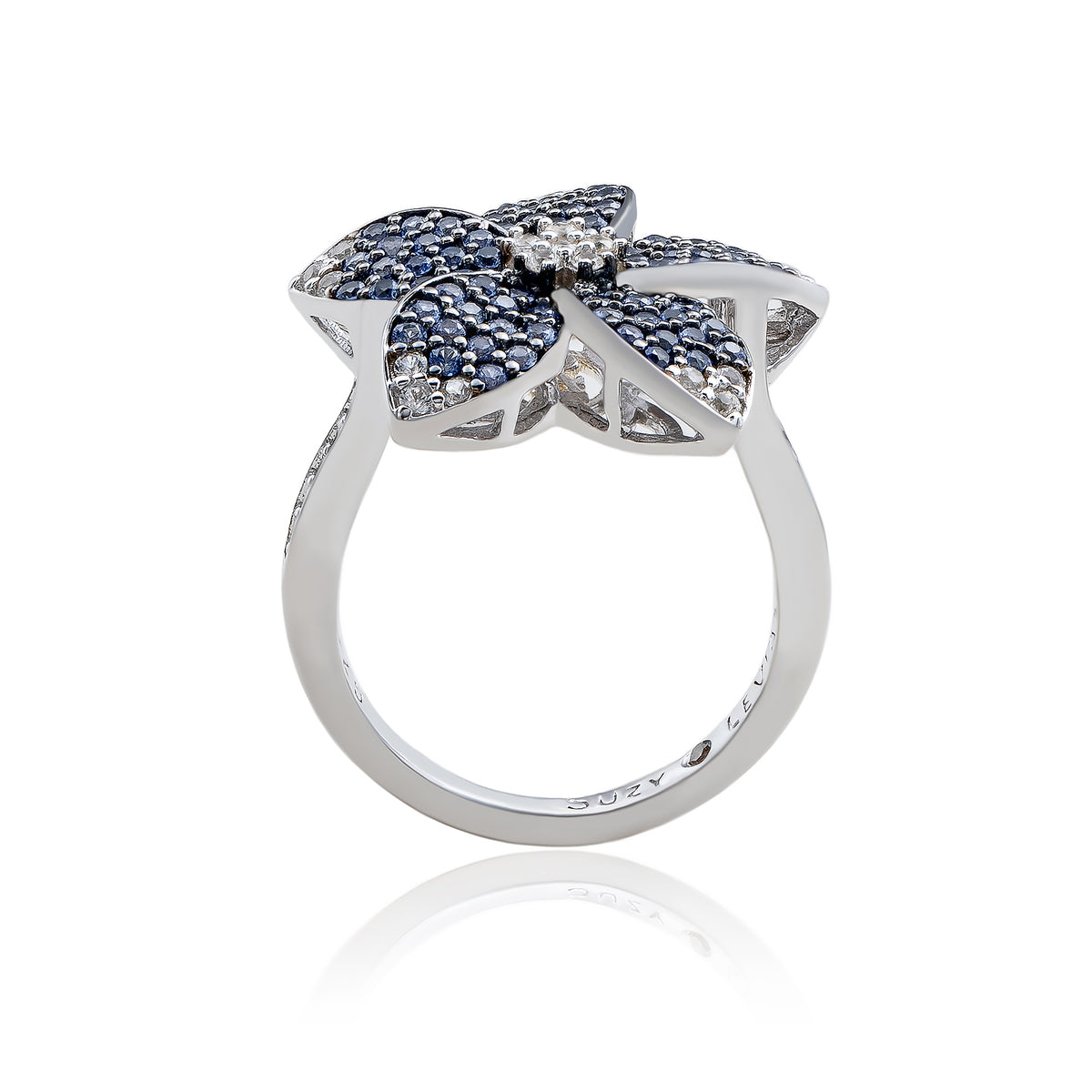 Suzy Levian Sterling Silver Blue Sapphire & White Sapphire Flower Ring
