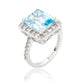 Suzy Levian Sterling Silver Emerald Cut Blue Topaz Halo Ring