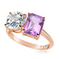 Suzy Levian Rose Sterling Silver White Topaz & Purple Amethyst Two Stone Ring