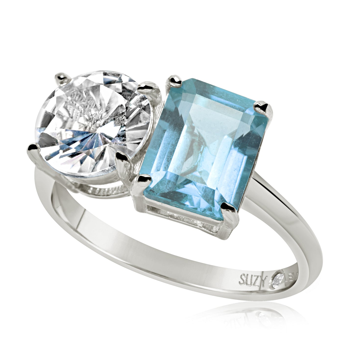 Suzy Levian Sterling Silver White Topaz & Blue Topaz Two Stone Ring