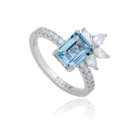 Suzy Levian Sterling Silver Aqua & White Cubic Zirconia Ring