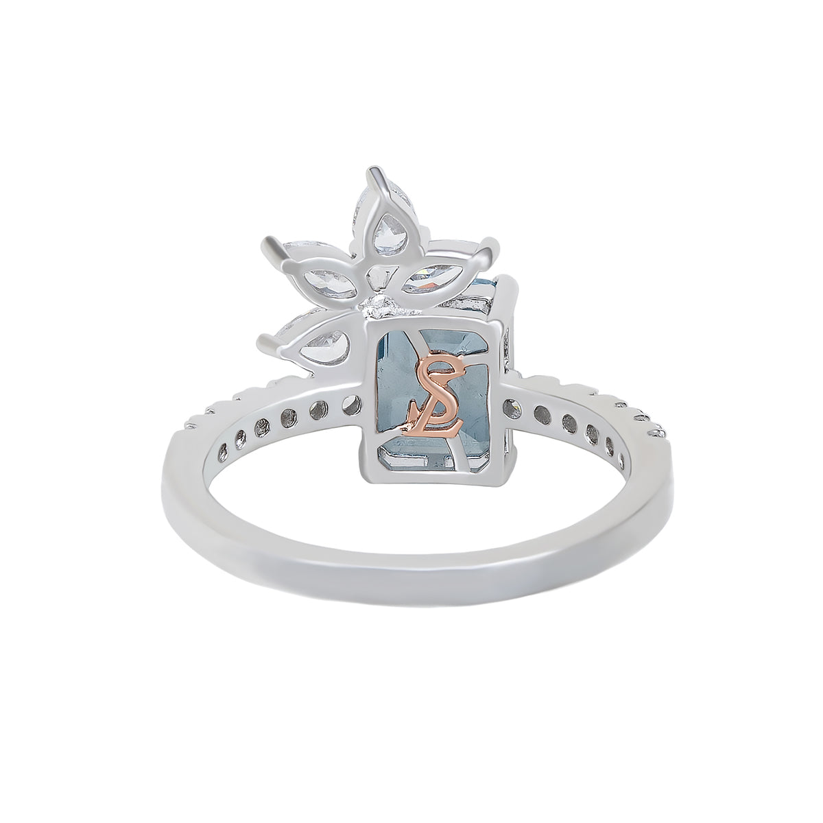 Suzy Levian Sterling Silver Aqua & White Cubic Zirconia Ring