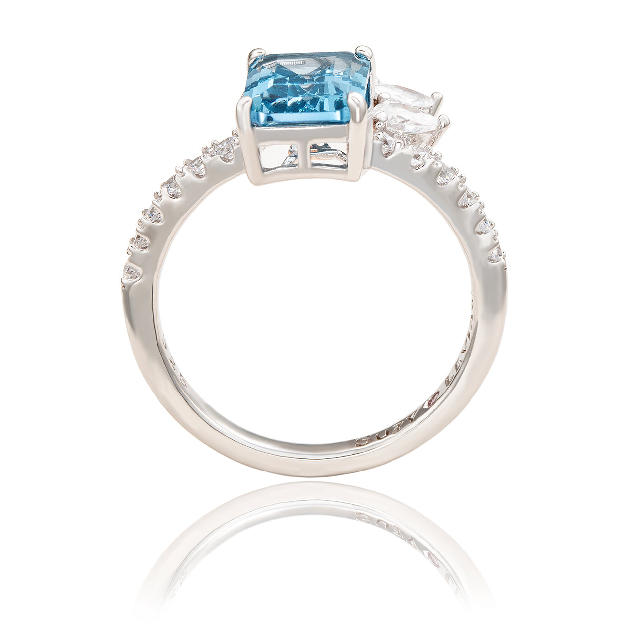 Suzy Levian Sterling Silver Aqua & White Cubic Zirconia Ring