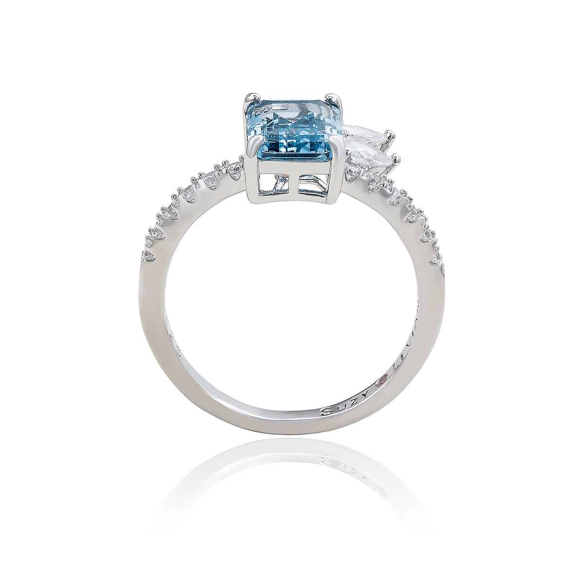 Suzy Levian Sterling Silver Aqua & White Cubic Zirconia Ring