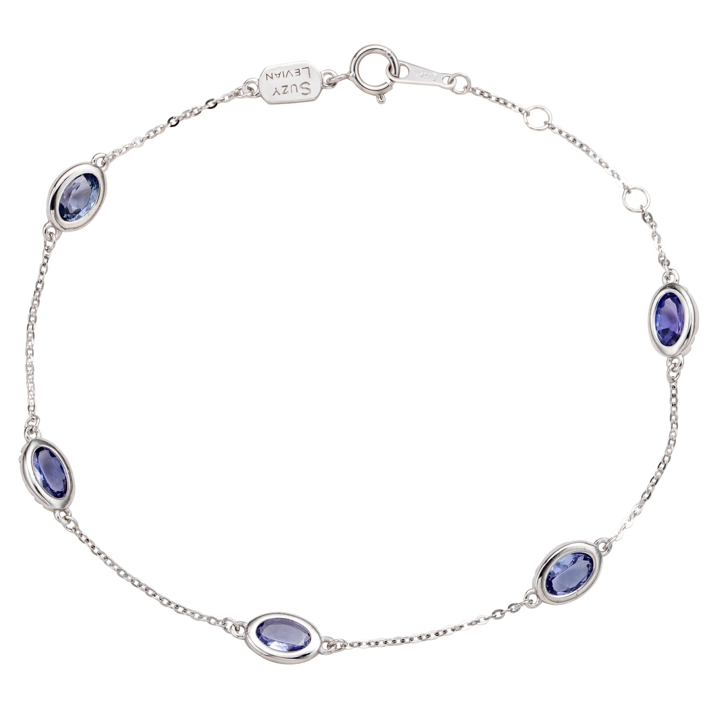 Suzy Levian 14K White Gold 2.50 CTTW Oval Cut Tanzanite Station Bracelet