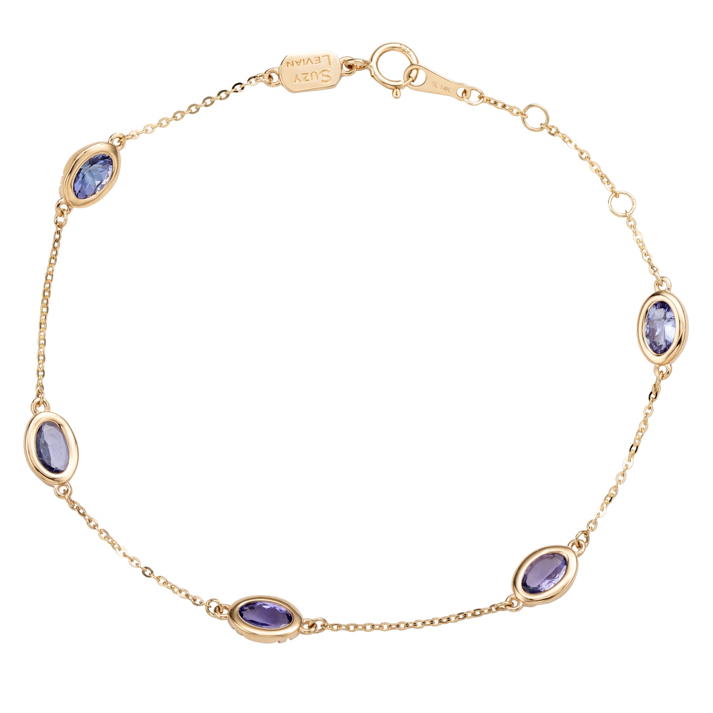 Suzy Levian 14K Yellow Gold 2.50 CTTW Oval Cut Tanzanite Station Bracelet