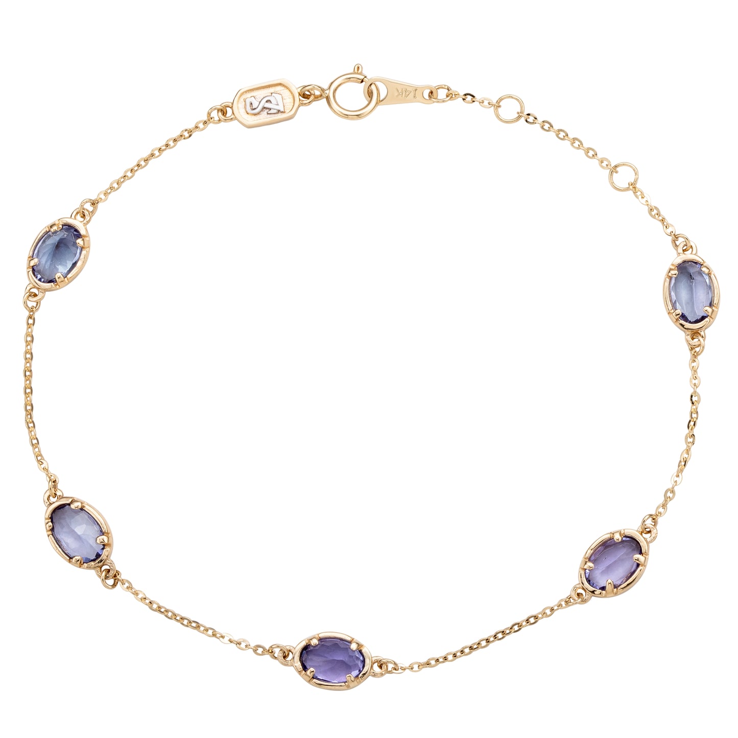 Suzy Levian 14K Yellow Gold 2.50 CTTW Oval Cut Tanzanite Station Bracelet