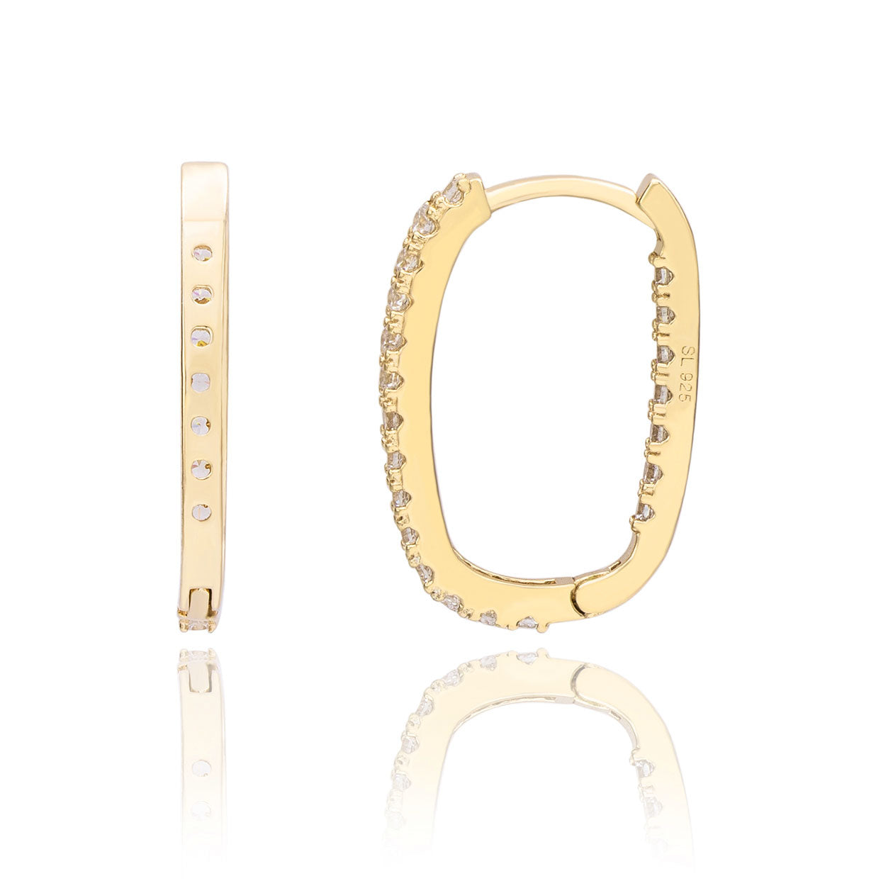 Suzy Levian Yellow Sterling Silver & White Cubic Zirconia Pave Paperclip Hoop Earrings