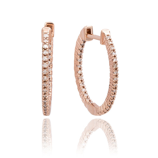 Suzy Levian 14K Rose Gold 3/4cttw TDW Inside Out Diamond Huggie Earrings