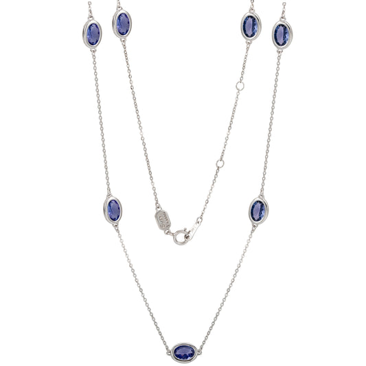 Suzy Levian 14K White Gold 1 Cttw Oval Cut Tanzanite Station Necklace