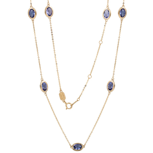 Suzy Levian 14K Yellow Gold 1 Cttw Oval Cut Tanzanite Station Necklace