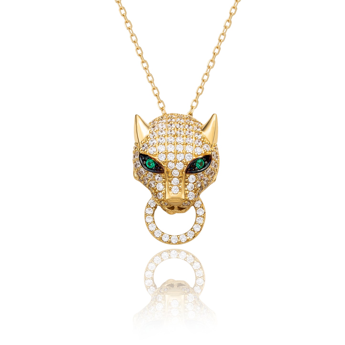 Suzy Levian Yellow Sterling Silver White Cubic Zirconia Panther Ring Pendant Necklace