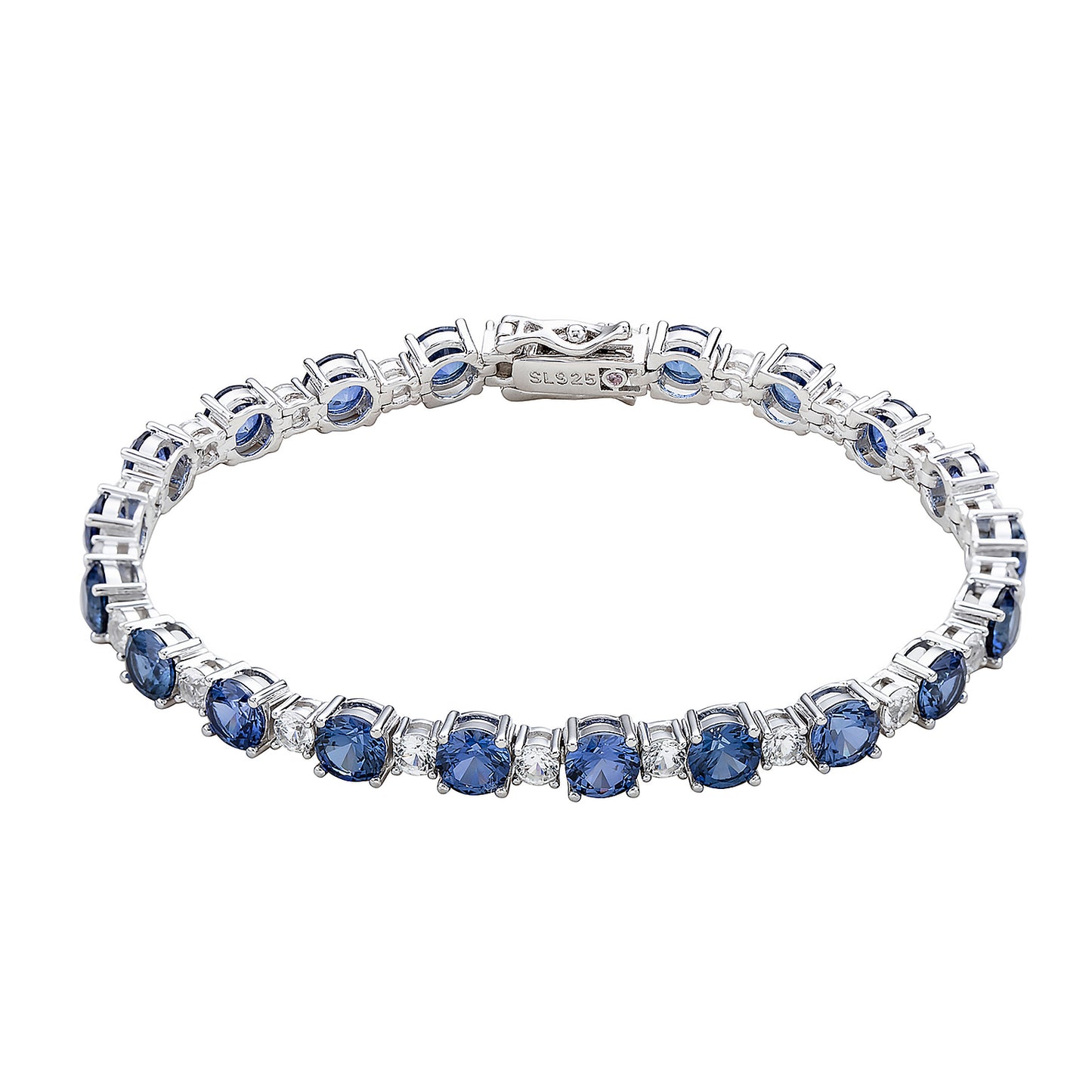 Suzy Levian Sterling Silver Round Cut Blue Sapphire and Created White Sapphire Tennis Bracelet