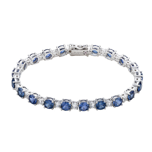 Suzy Levian Sterling Silver Round Cut Blue Sapphire and Created White Sapphire Tennis Bracelet