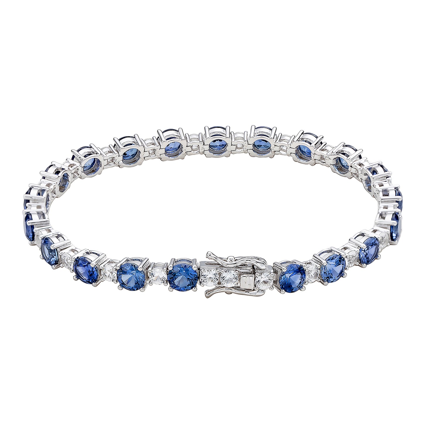 Suzy Levian Sterling Silver Round Cut Blue Sapphire and Created White Sapphire Tennis Bracelet