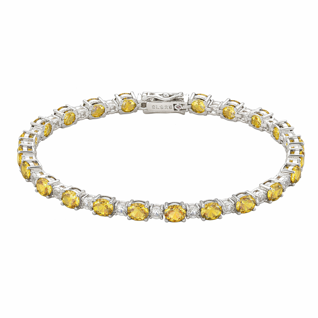 Suzy Levian Sterling Silver Round Cut Yellow Sapphire and Created White Sapphire Tennis Bracelet
