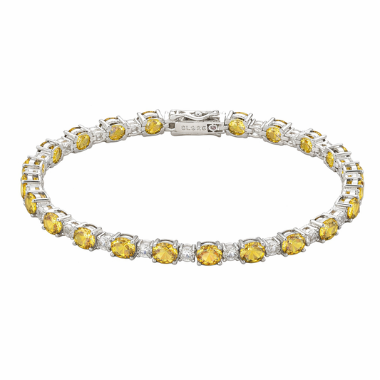Suzy Levian Sterling Silver Round Cut Yellow Sapphire and Created White Sapphire Tennis Bracelet