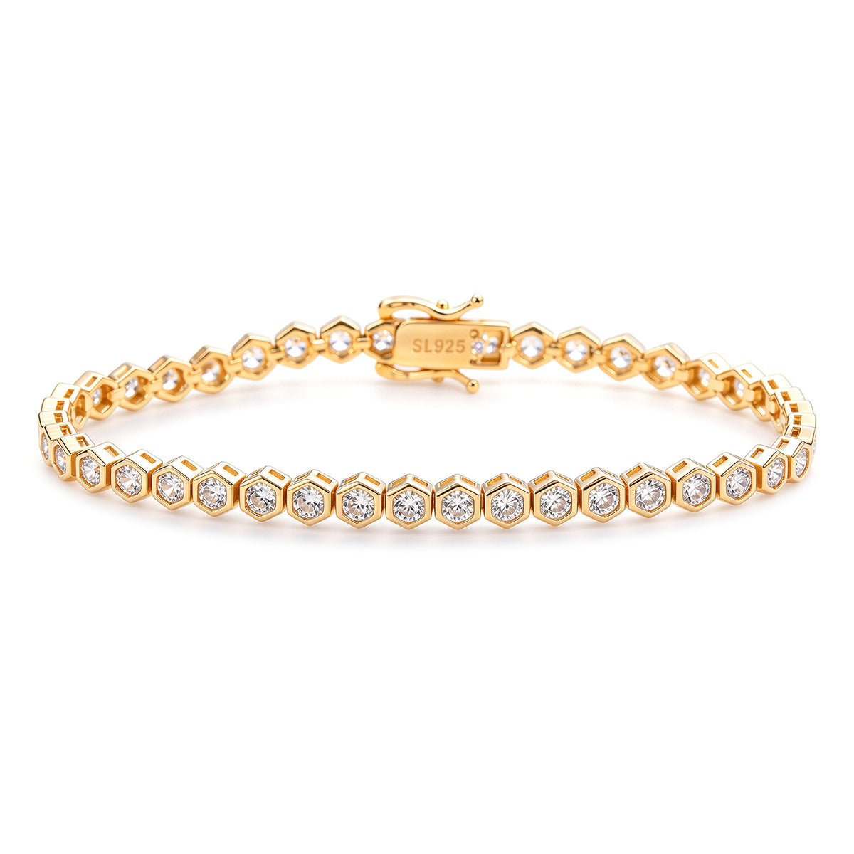 Suzy Levian Cubic Zirconia Yellow Sterling Silver Bezel Hexagon Set 7 inch Tennis Bracelet