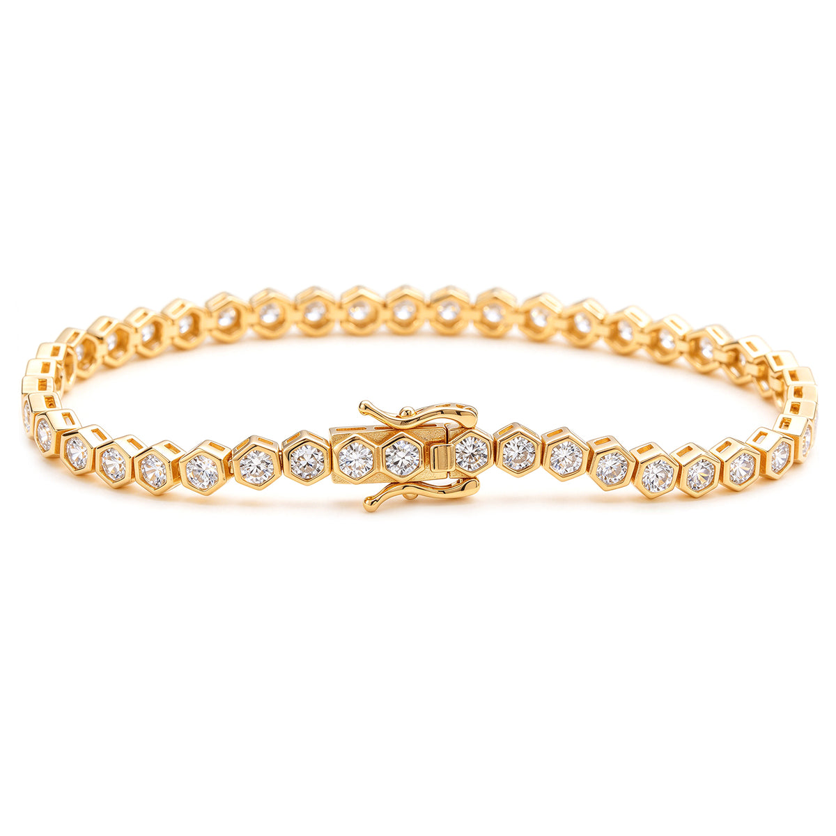Suzy Levian Cubic Zirconia Yellow Sterling Silver Bezel Hexagon Set 7 inch Tennis Bracelet